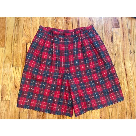 Y2K wool blend plaid shorts tartan pleated lined pockets women’s size 14 (12)